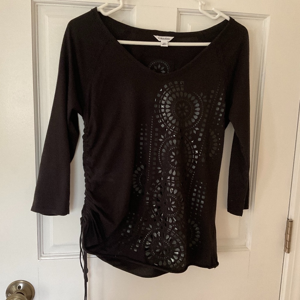 Calvin Klein’s XS Black Embellished 3/4 sleeve Top